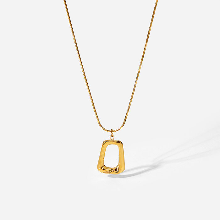 New Retro Stainless Steel  18K Gold Plated Hollow Trapezoidal Pendant Necklace