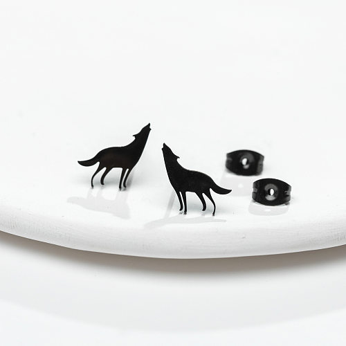 Cute Wolf Stainless Steel Ear Studs Plating No Inlaid Stainless Steel  Earrings