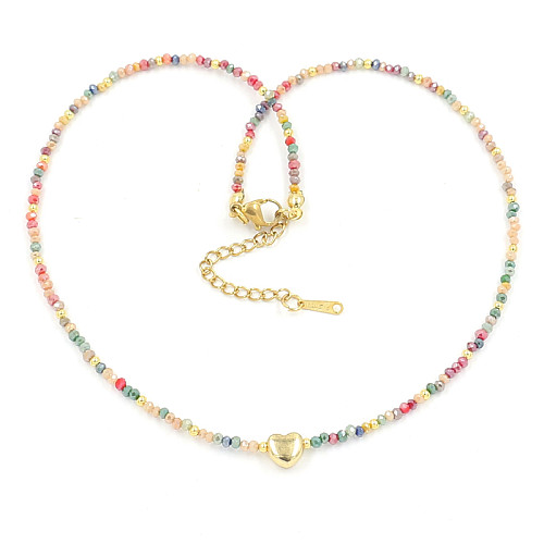 Böhmische romantische süße Farbblock-Halskette aus Edelstahl