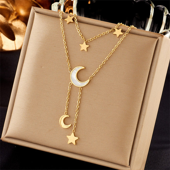 Collier pendentif en acier inoxydable, Style IG, étoile, lune, nœud papillon, placage d'émail, strass