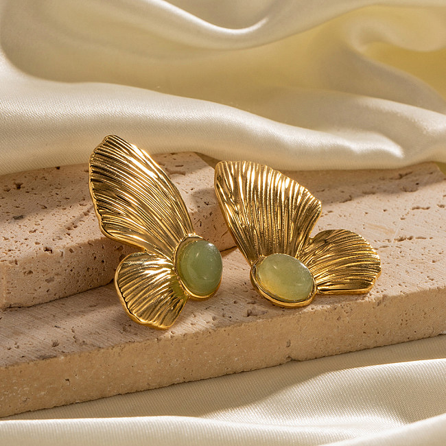 1 par de pedras preciosas artificiais banhadas a ouro 18K com revestimento de aço inoxidável borboleta glam