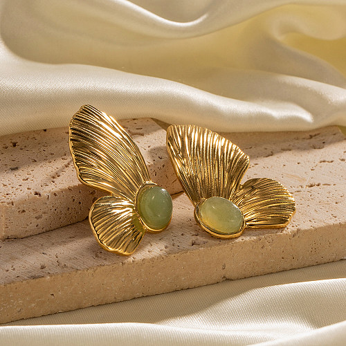 1 par de pendientes chapados en oro de 18 quilates con incrustaciones de piedras preciosas artificiales y mariposas glamorosas