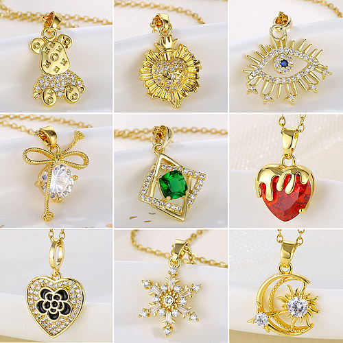 Großhandel im koreanischen Stil, Herzform, Auge, Blume, Edelstahl, Edelstahl, 18 Karat vergoldet, vergoldete Zirkon-Anhänger-Halskette
