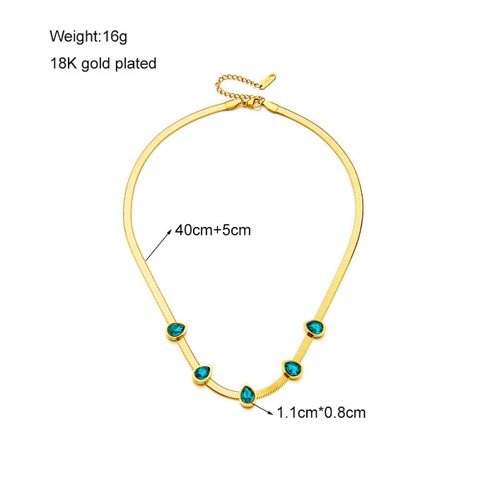 Simple Style Water Droplets Stainless Steel  Necklace Gold Plated Artificial Gemstones Stainless Steel  Necklaces