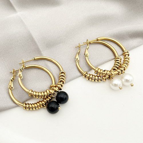 1 Pair Simple Style Solid Color Plating Stainless Steel  14K Gold Plated Drop Earrings