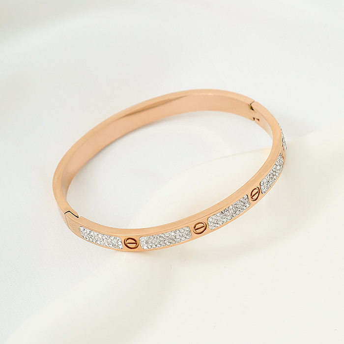 Simple Style Classic Style Round Stainless Steel Titanium Steel Plating Inlay Rhinestones 18K Gold Plated Gold Plated Bangle