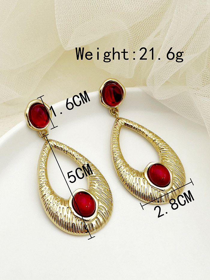 1 Pair Shiny Water Droplets Stainless Steel  Metal Plating Inlay Artificial Gemstones Gold Plated Drop Earrings Ear Studs