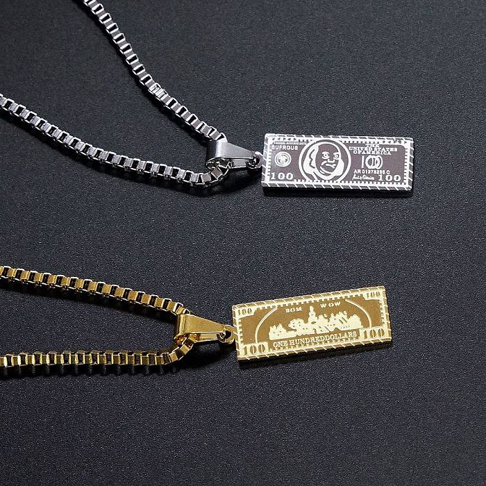 Pendentif en forme de billet de banque plaqué or, collier en acier inoxydable, bijoux, vente en gros