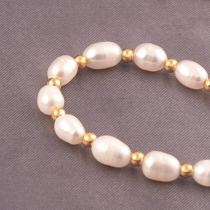 Damen-Halskette aus einfarbigem Süßwasserperlen-Edelstahl mit Perlenbeschichtung