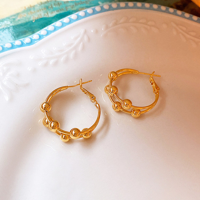 1 Paar Kreis-Ohrringe im Vintage-Stil mit Edelstahlbeschichtung, 18 Karat vergoldet und weißvergoldet