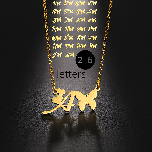 Colar banhado a ouro 18K de aço inoxidável borboleta de letra de estilo simples