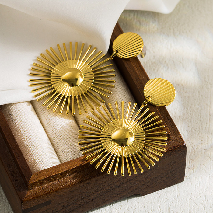 1 par de pendientes colgantes chapados en oro de acero inoxidable irregulares con gotas de agua redondas artísticas de estilo Simple de estilo Vintage