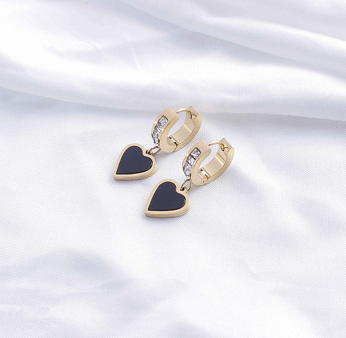 1 par elegante estilo simples redondo quadrado formato de coração chapeamento incrustação de aço inoxidável zircão brincos banhados a ouro