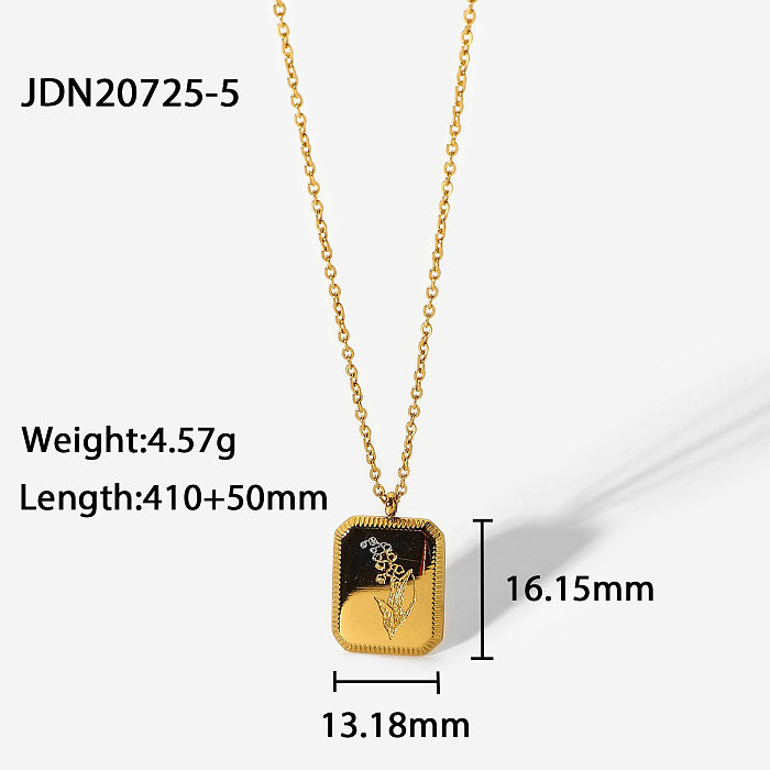 18k Gold-plated Stainless Steel  December Flower Jewelry Square Pendant Necklace