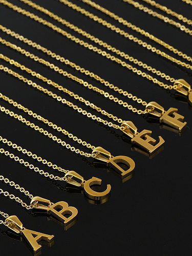 Collier pendentif en acier inoxydable avec lettre de style simple, placage de colliers en acier inoxydable