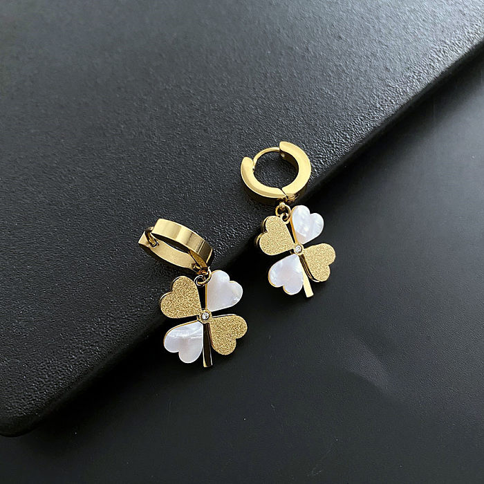1 Pair Simple Style Four Leaf Clover Stainless Steel Irregular Plating Earrings