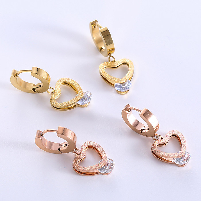 1 Pair Sweet Heart Shape Plating Inlay Stainless Steel  Zircon 18K Gold Plated Rose Gold Plated Ear Studs