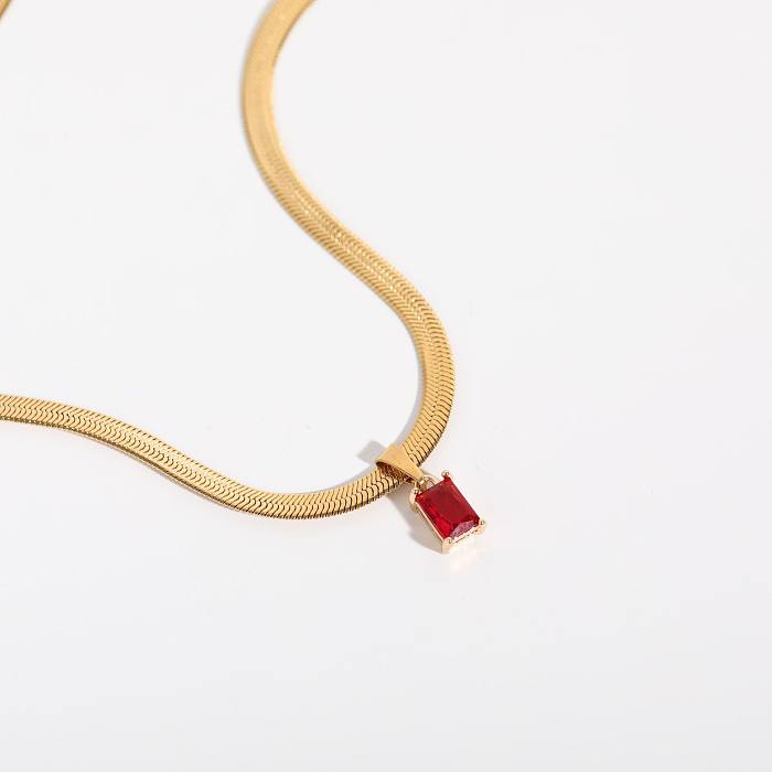 Small Design Sense Collier géométrique carré en acier inoxydable avec zircon, petit collier carré en diamant de 3 mm de large, chaîne serpent plate, chaîne de pull