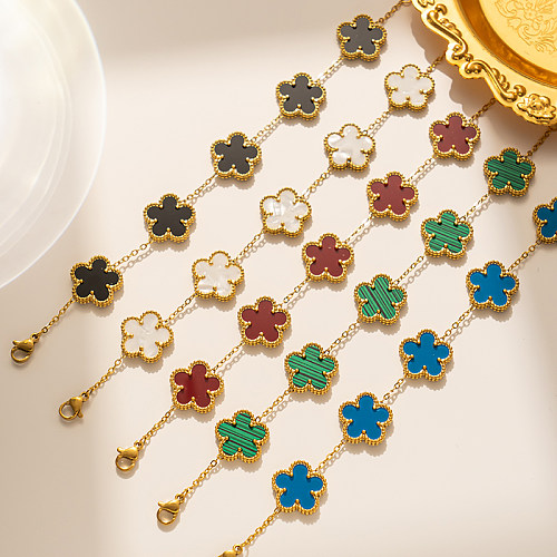 Bracelets plaqués or 18 carats floraux en acier inoxydable de style simple en vrac