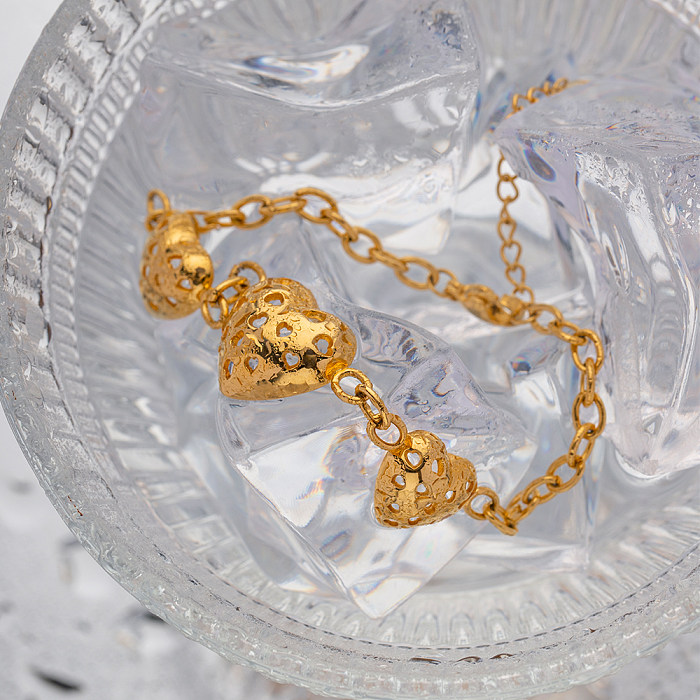 Pulseiras banhadas a ouro 18K com revestimento de aço inoxidável em forma de coração estilo IG