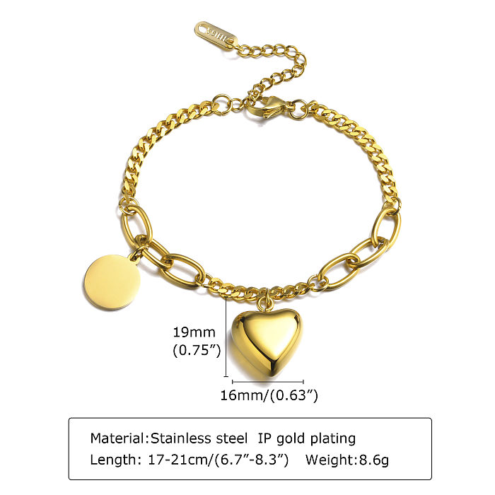 Pulseiras banhadas a ouro 18K em formato de coração elegante estilo simples para senhora a granel