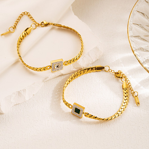 Doce estilo simples estilo clássico quadrado titânio chapeamento de aço strass pulseiras banhadas a ouro