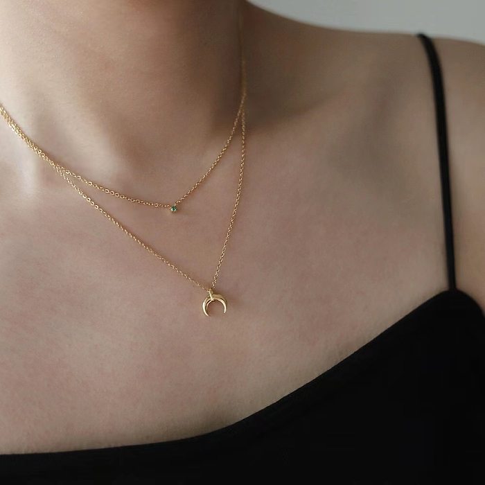 Simple Style Moon Stainless Steel 18K Gold Plated Layered Necklaces