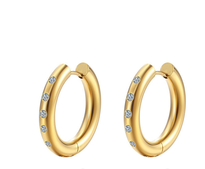 1 Pair Simple Style Classic Style Solid Color Plating Inlay Stainless Steel Rhinestones 18K Gold Plated Earrings