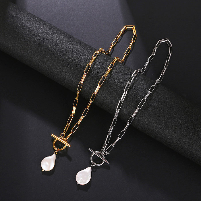 Lady Water Droplets Stainless Steel  Freshwater Pearl Plating Pendant Necklace