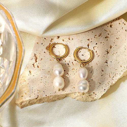 Modische geometrische Creolen mit Perlen aus Edelstahl