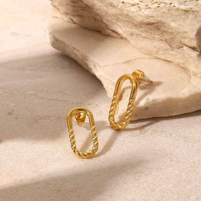 Fashion Simple 18K Gold Oval Semi-Glossy Semi-Twist Stainless Steel  Earrings