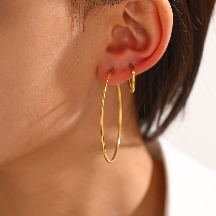 1 paire de boucles d'oreilles plaquées en acier inoxydable, Style géométrique Simple