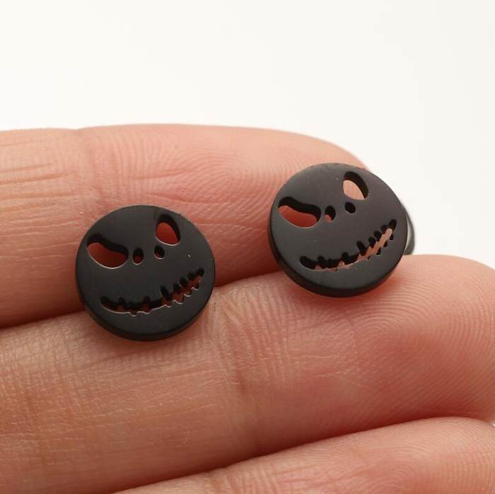 1 Pair IG Style Cool Style Pumpkin Skull Ghost Plating Hollow Out Stainless Steel  Ear Studs
