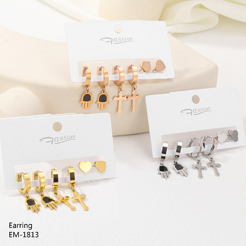 3 pares de estilo simple trébol de cuatro hojas palma mariposa chapado incrustaciones de acero inoxidable diamantes de imitación circón chapado en oro rosa chapado en oro pendientes colgantes chapados en plata