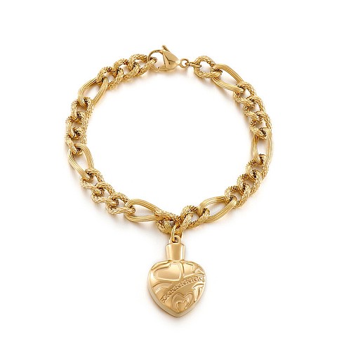 Bracelet en acier inoxydable en forme de cœur, bijoux à la mode, vente en gros