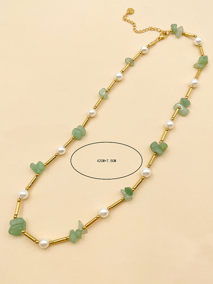 Casual Vacation Irregular Stainless Steel  Gravel Patchwork Pearl Plating Gold Plated Necklace