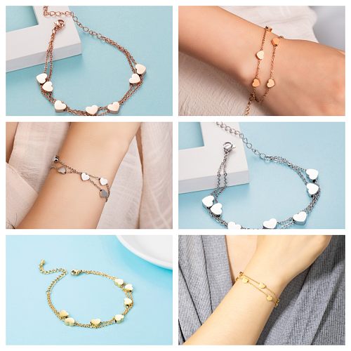 Sweet Heart Shape Stainless Steel Layered Plating Rose Gold Plated Gold Plated Bracelets