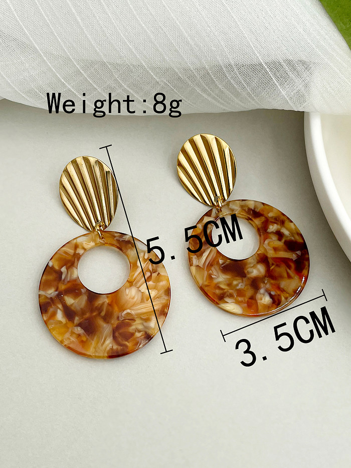 1 Pair French Style Round Plating Stainless Steel  Gold Plated Drop Earrings