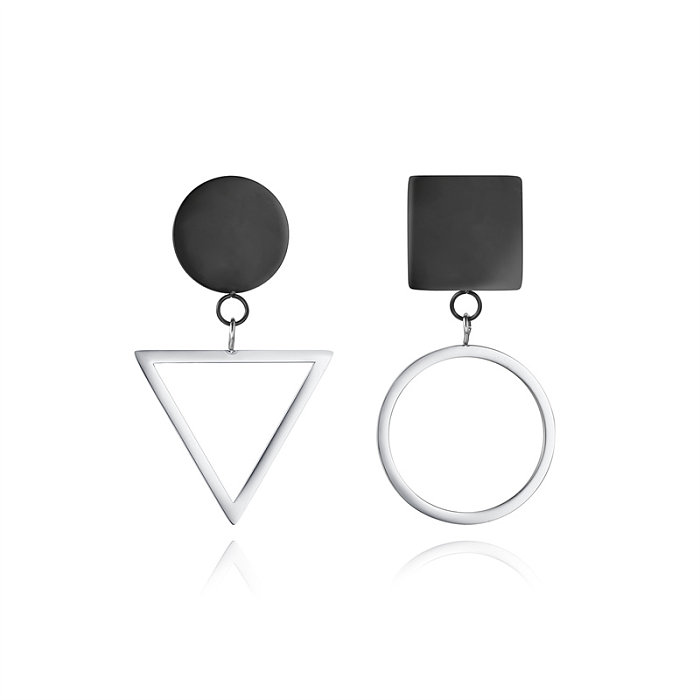 1 Pair Simple Style Triangle Round Asymmetrical Plating Hollow Out Stainless Steel  Silver Plated Drop Earrings