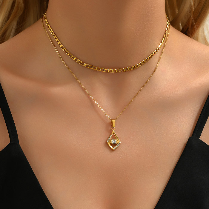 Sexy Romantic Simple Style Water Droplets Stainless Steel  18K Gold Plated Glass Stone Pendant Necklace Necklace In Bulk