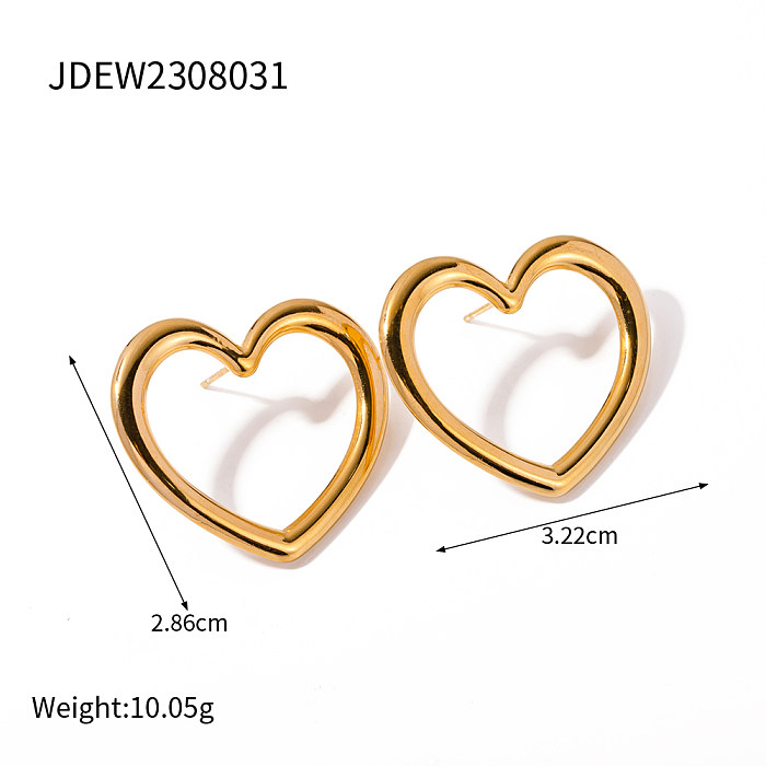 1 par de brincos de orelha banhados a ouro 18K estilo IG estilo simples em forma de coração