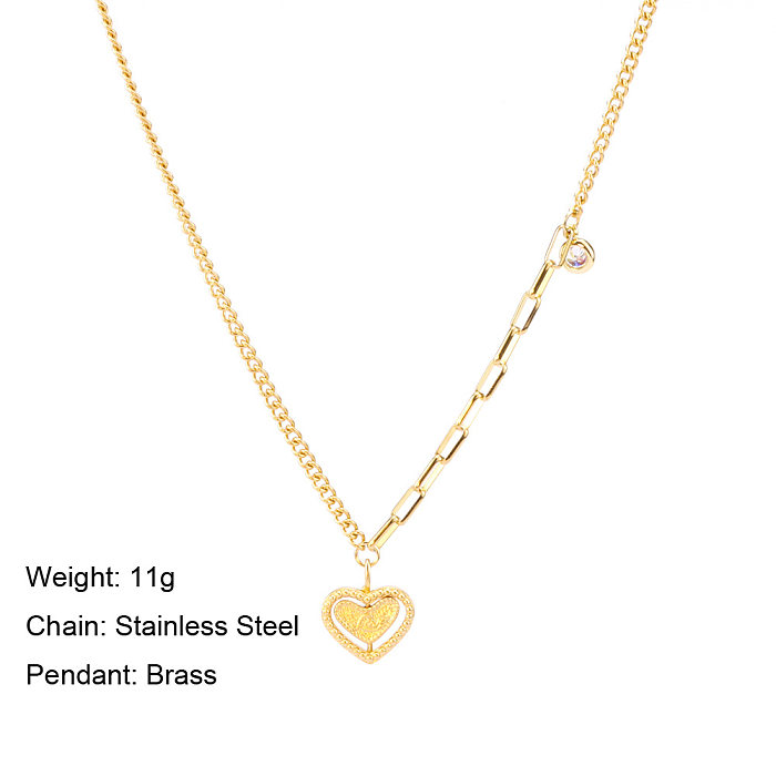 Simple Style Heart Shape Stainless Steel  Copper Plating 24K Gold Plated Pendant Necklace