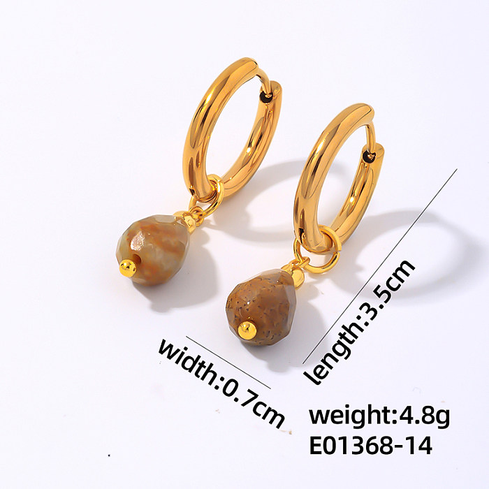 1 Pair Modern Style Simple Style Water Droplets Plating Stainless Steel  Natural Stone Gold Plated Drop Earrings