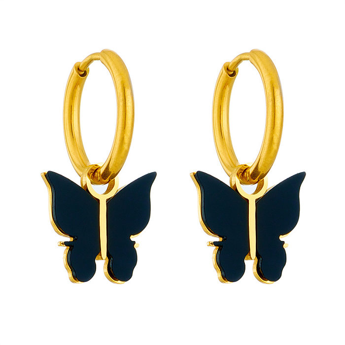 1 paire de boucles d'oreilles papillon en acier inoxydable, Style Simple, Patchwork