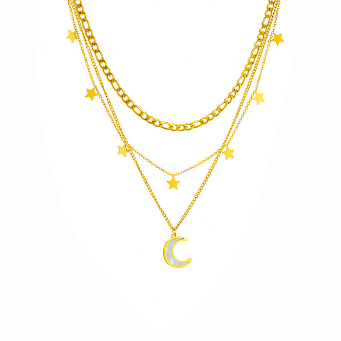 Mehrschichtige Halsketten im Vintage-Stil mit Mond-Edelstahlbeschichtung und 18-Karat-Vergoldung