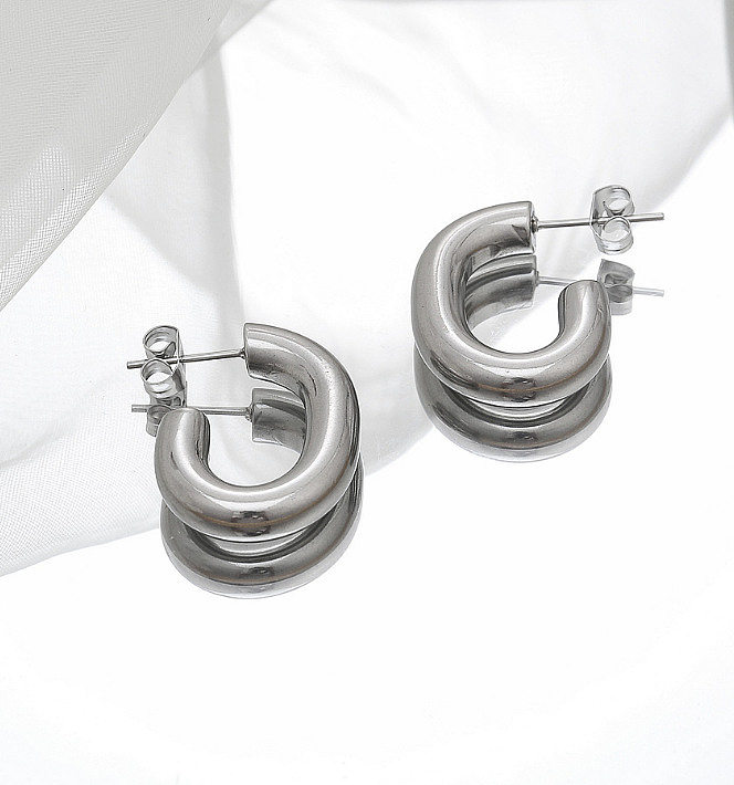 1 paire de clous d'oreilles en acier inoxydable plaqué or, Style classique et Simple, couleur unie