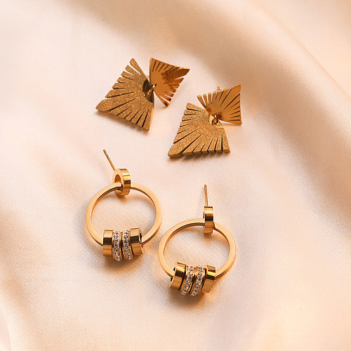 1 Pair Simple Style Commute Geometric Plating Inlay Stainless Steel Zircon 18K Gold Plated Drop Earrings