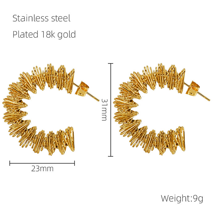 1 Pair Retro C Shape Plating Stainless Steel  18K Gold Plated Ear Studs