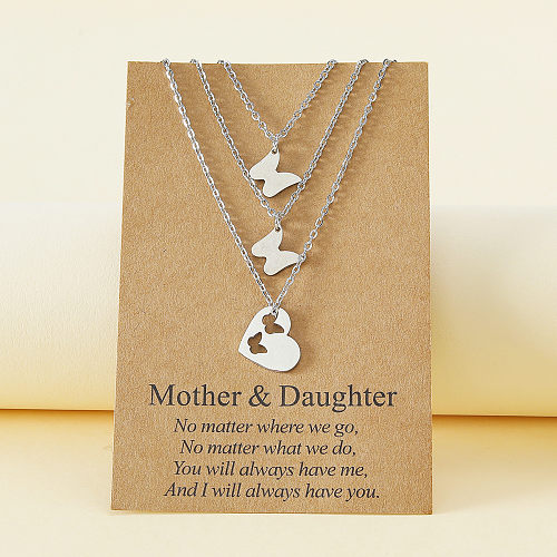 Fashion MAMA Butterfly Stainless Steel  Polishing Hollow Out Pendant Necklace 3 Piece Set