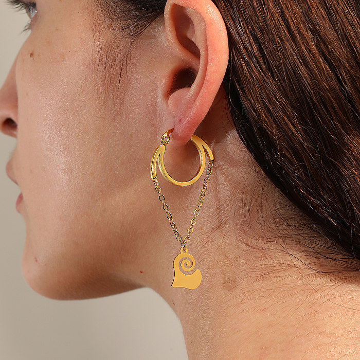 1 paire de boucles d'oreilles pendantes en forme de cœur et de lune, plaquées en acier inoxydable, papillon